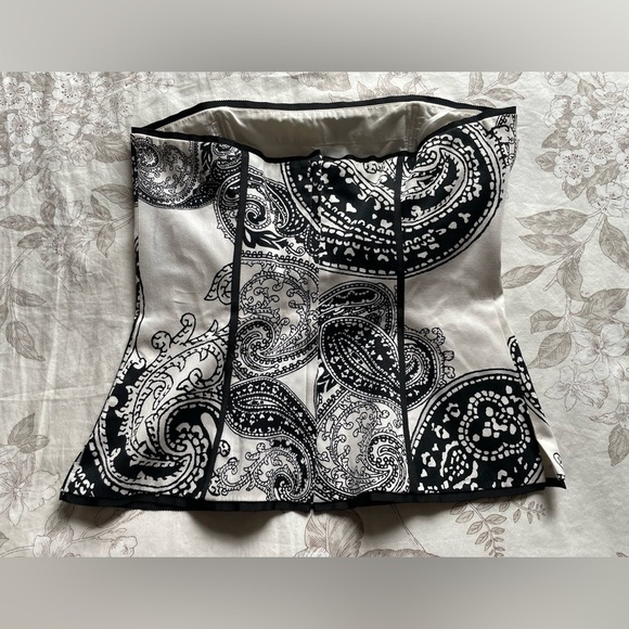 Y2K Black White Paisley Strapless Bustier Corset Crop Top 2 Vamp Whimsigoth - Picture 2 of 8